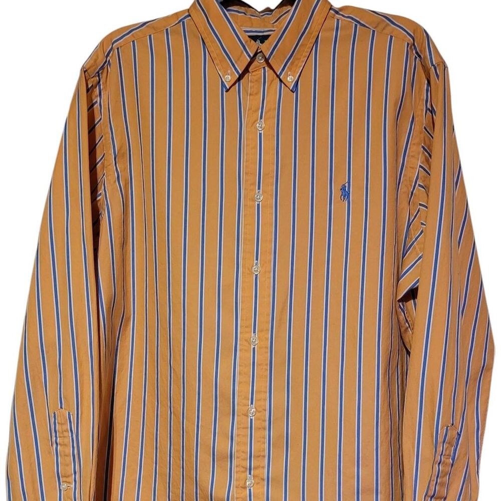 Ralph Lauren Mens Long Slv Button Front Shirt, Orange Blue Pinstripe16.5 34/35